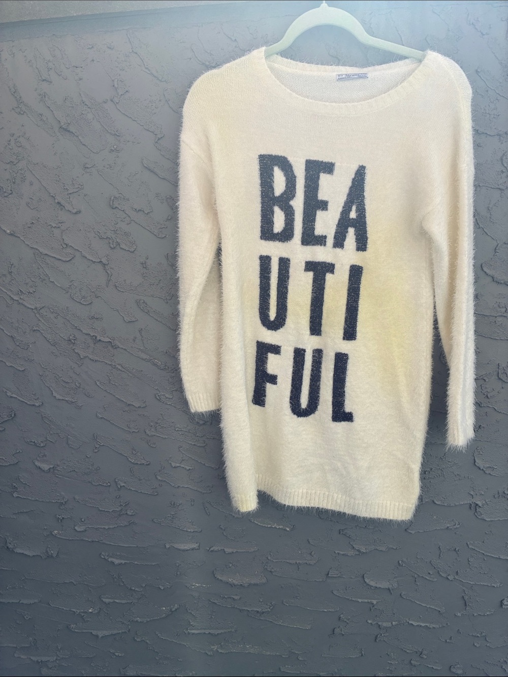 Cream 'BEAUTIFUL' Graphic Crewneck Sweater